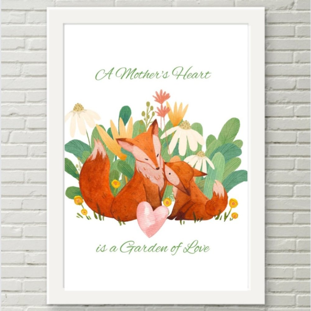 Cute Mother's Day Gift 💝, Woodland baby animal Nursery wall art, fox & flowers